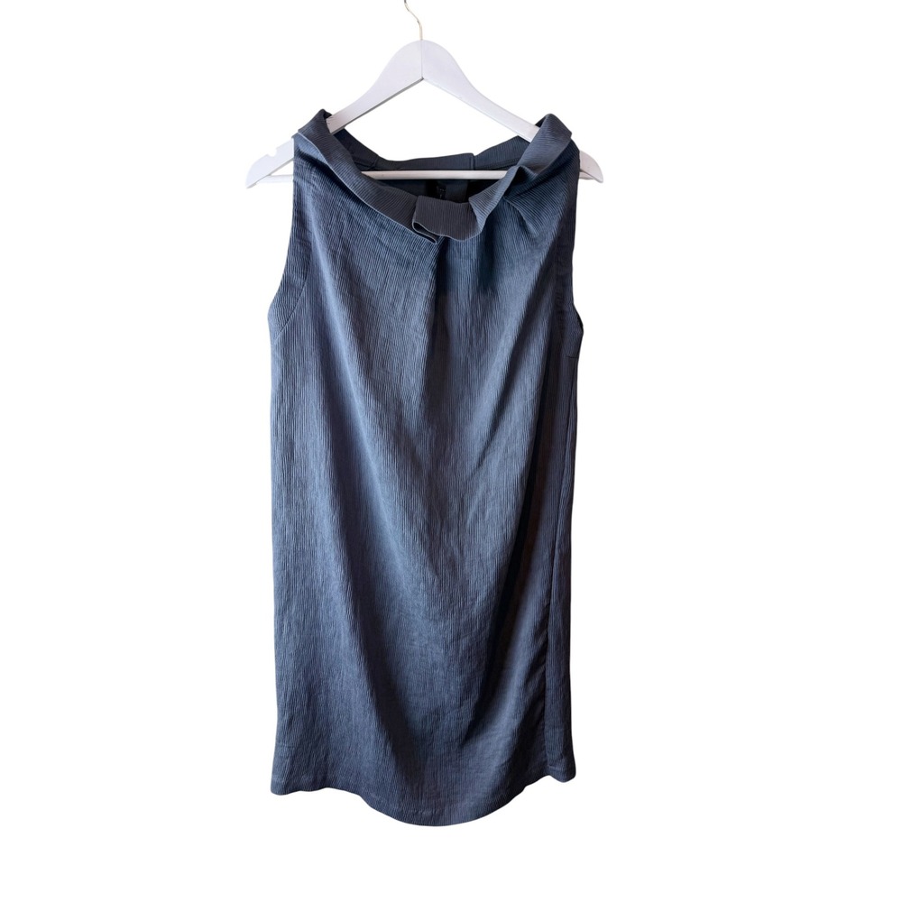 Porto San Francisco Sleeveless Ribbed Cowl Neck Shift Dress Slate Blue Gray 1